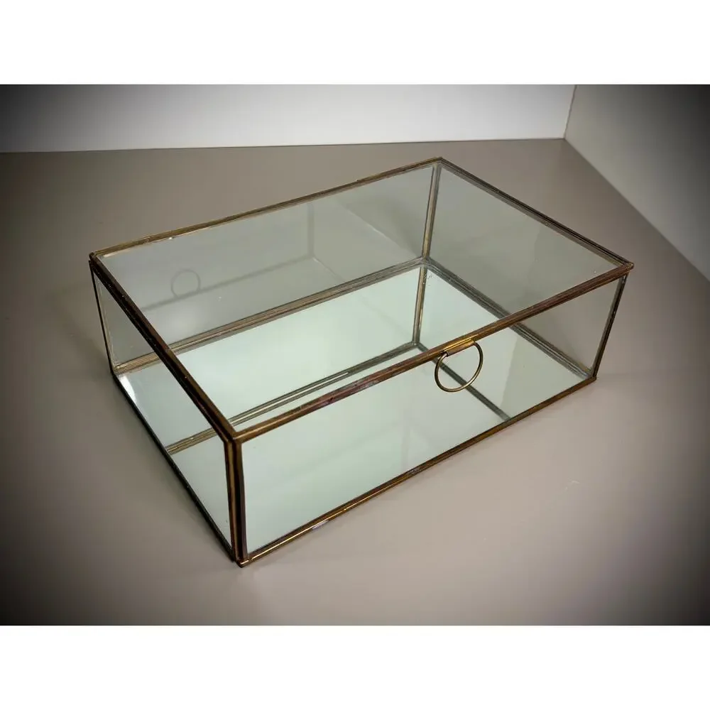Pottery Barn Callie Glass + Brass Desk Box Display Case, 12x8 Retired - India